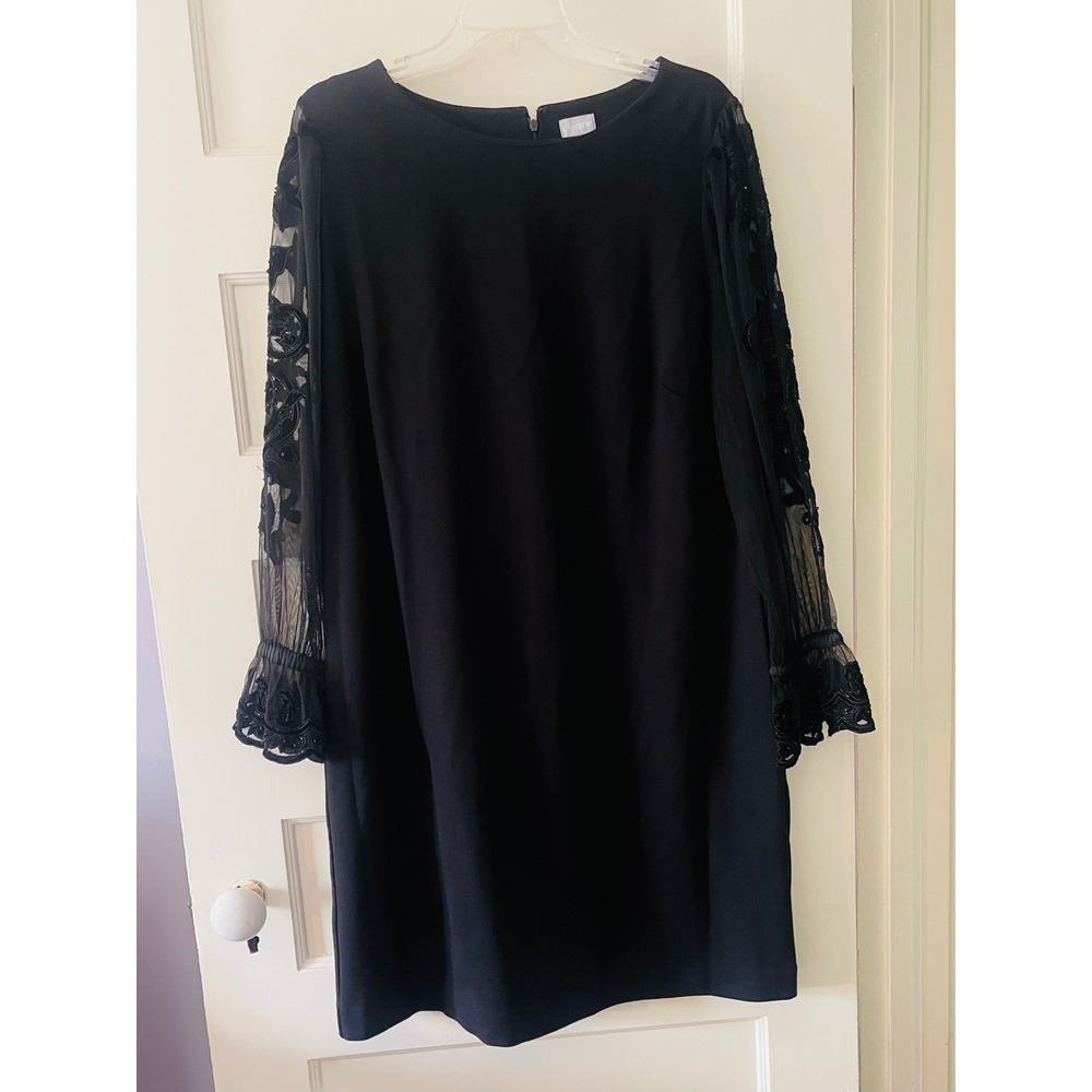 Chico's Black Velvet Appliqué Sleeve Cocktail Dress – Size 2.5 – NWT